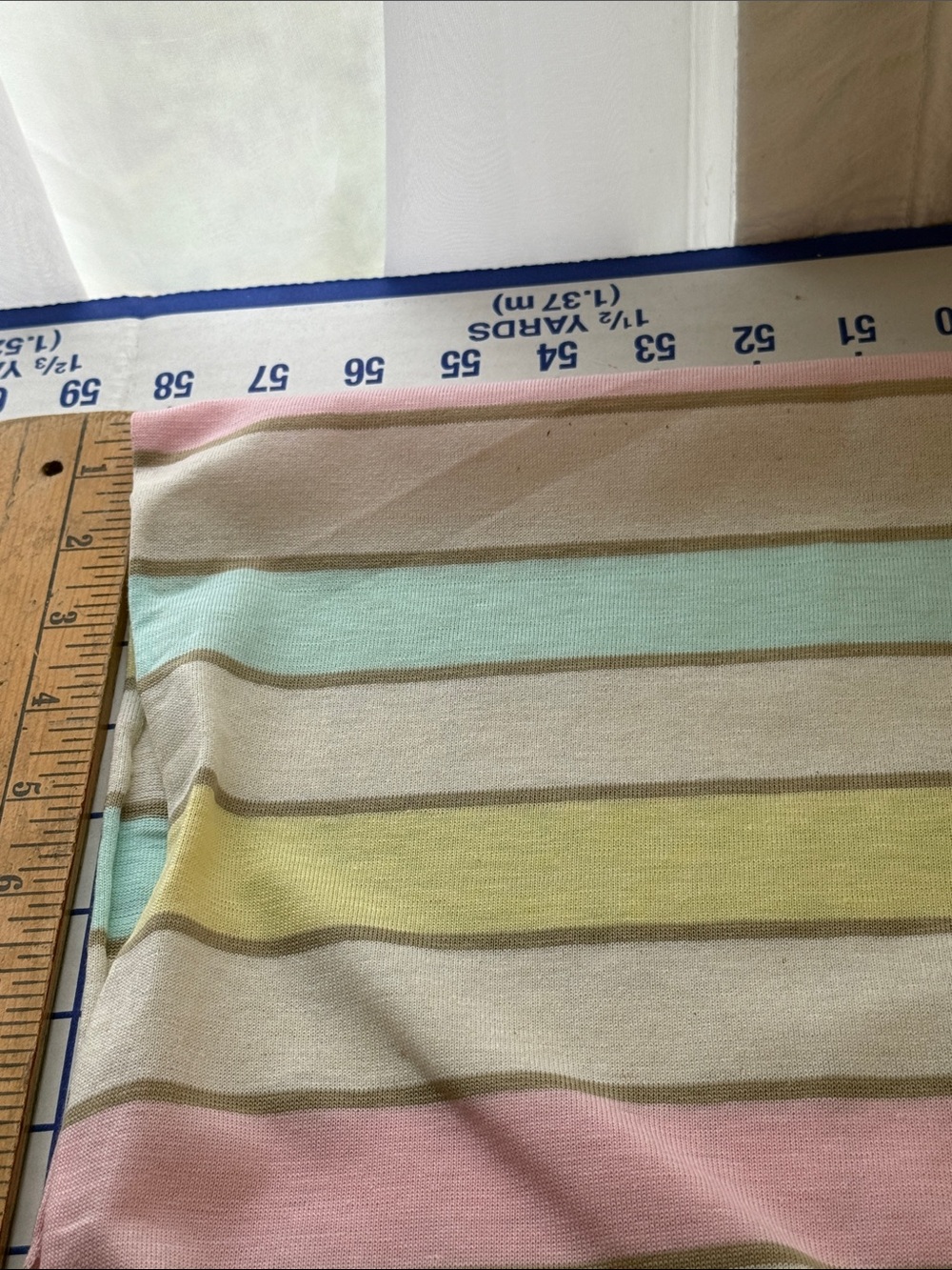 Vintage Pastel Stripe Cotton Jersey Knit Fabric 1.5 Yards x 44” Pink Aqua Yellow - Picture 10 of 12